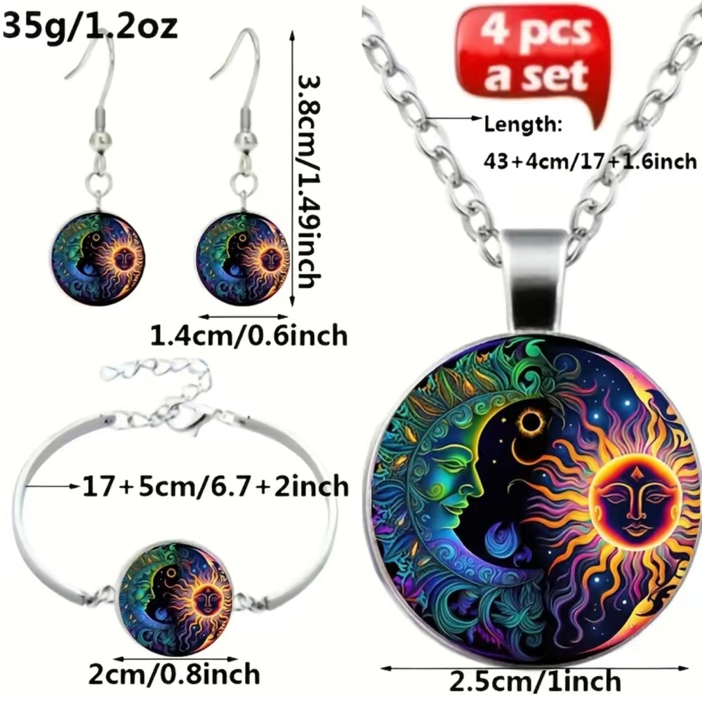 Sun & Moon 3-pc Round Fashion Jewelry Set 3-pc Set (Necklace-Earrings-Bracelet) - Picture 4 of 5